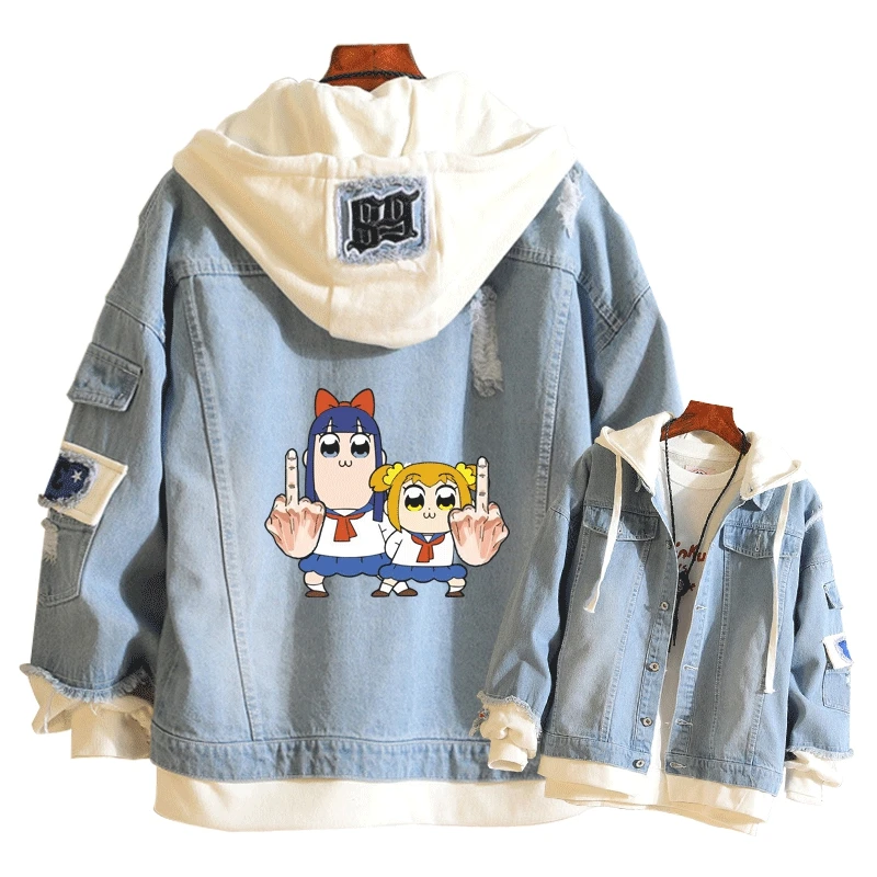 4 Поп команда EPIC Popuko женская джинсовая куртка Pipimi Kawaii Толстовка осенние толстовки мультфильм ветровка Harajuku пара уличная одежда - Цвет: 4