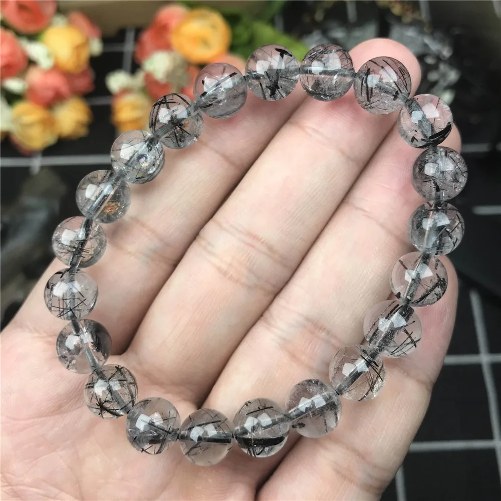

9mm Natural Black Hair Rutilated Bracelet Jewelry For Women Men Love Gift Round Beads Gemstone Crsytal Fashion Bracelet AAAAA