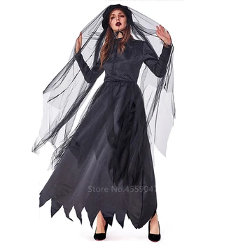 

Gothic Bride Halloween Dress for Women Scary Costume Vampire Day of The Dead Skeleton Devil Witch Cosplay Costume Carnival Party