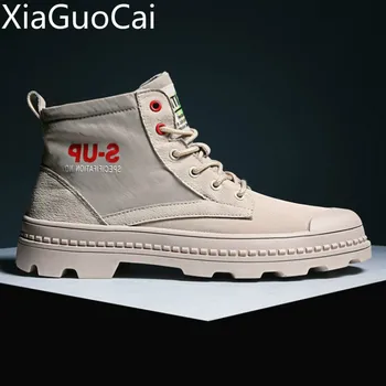 

Breathable Men's Summer Casual Boots Breathable Leisure High Top Men's Fashion Ankle Boots Lace Up Male Rubber Flat Boots