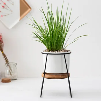 

Nordic Iron Trapezoidal Simple Succulent Green Plant Pot Geometric Flower Stand Ceramic Flower Pot Bamboo Tray Set （C16-727A-1）