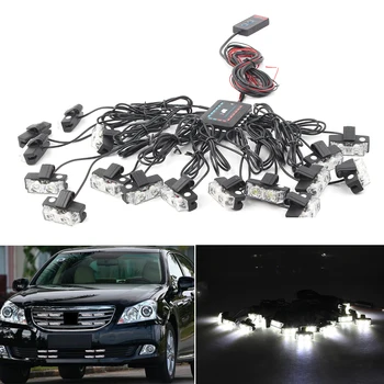 

16 LEDs Car Truck Front Grille Strobe Emergency Warning Light Strobe Lights Deck Dash Grill White