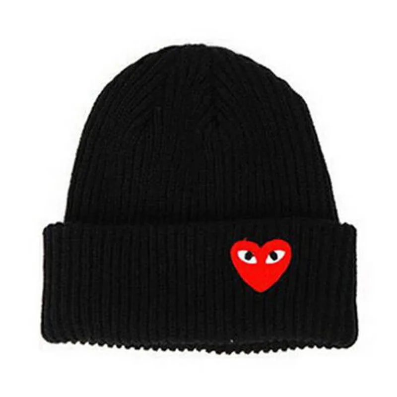 Зимние женские теплые шапки с сердечками, с мультяшными этикетками, вязаные шапки, шапки, мужские шапки, вязаные шапки Skullies Gorros - Цвет: Черный