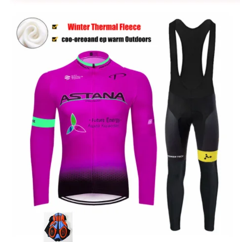 Winter Jersey Suit Астана Pro Team, Мужская зимняя теплая флисовая велосипедная футболка, комплект теплой одежды, ropa ciclismo MTB, велосипедная Спортивная одежда для велоспорта - Цвет: Winter Jersey Suit