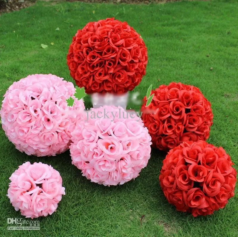 New 30CM/12" Artificial Fuchsia Rose Silk Flower Kissing Balls Hanging Ball For Christmas Ornaments Wedding Party Decorations