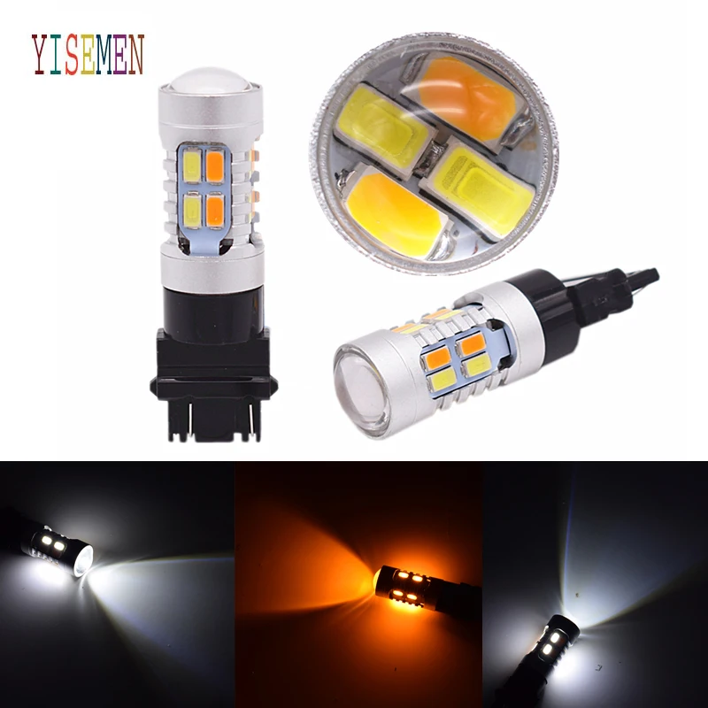 2X T25 3157 5630 SMD LED White Amber Yellow Dual Color Switchback Car Auto Turn Signal Lights Bulb Lamp 20SMD Brake Light 12V