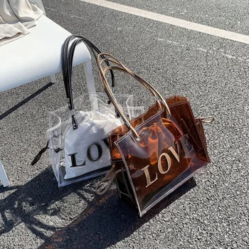 

2020 Fashion Summer Transparent Beach Bags For Women Lady Travel Purses and Handbags Female Shoulder Bag Sac A Main Femme