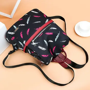 

US Women Canvas Feather Print Fashion Rucksack Travel Backpack Anti-theft Messenger Shoulder Handbag