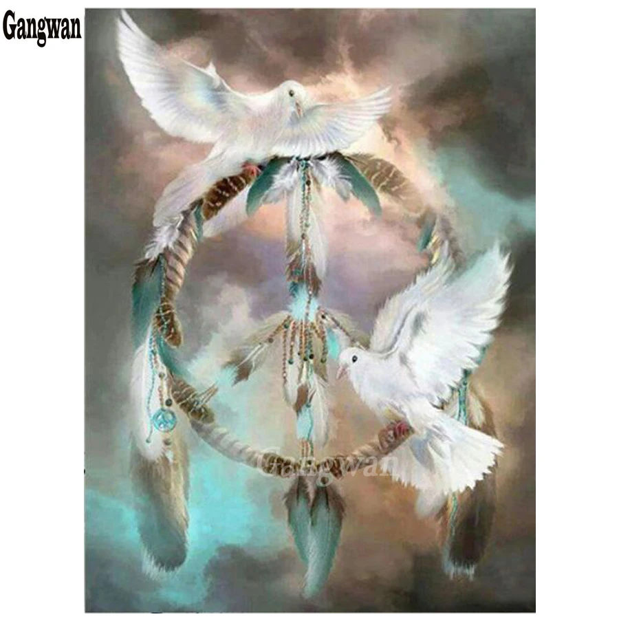 Peace pigeon Diamond Embroidery Full drill Birds Painting Cross Stitch 5d Square feather dream catcher mosaic rhinestone | Дом и сад