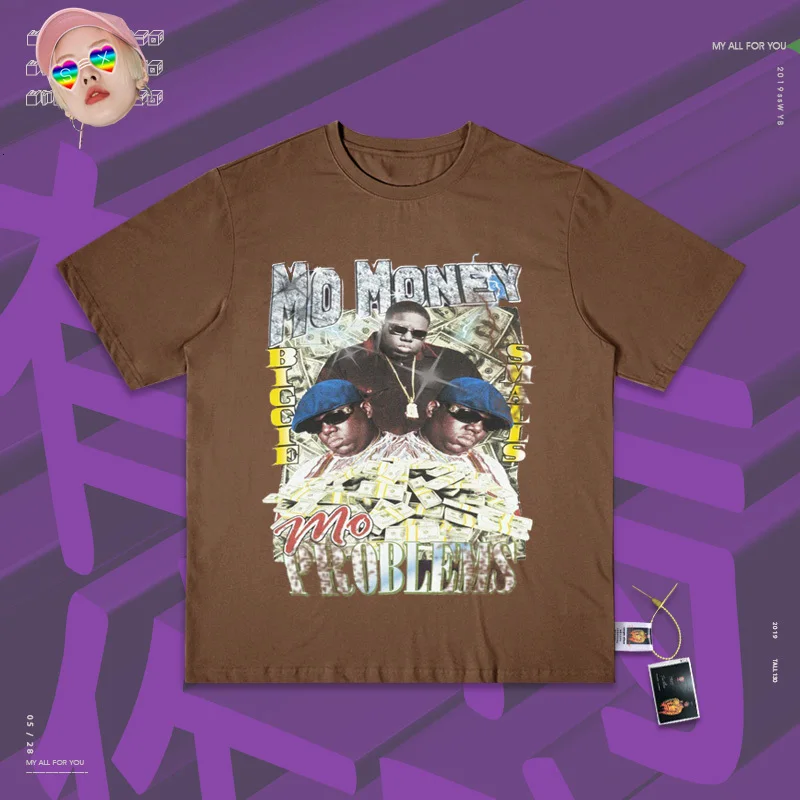 Футболки Camiseta Топы Harajuku street Mujer уникальный круглый вырез деньги местный магнат сплайсинга плакат магнат - Цвет: Coffee