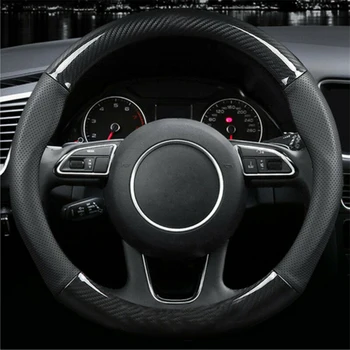 

Durable And Practical Black Carbon Fiber Stitching Leather Steering Wheel Cover Non-slip 15 Inch 38cm