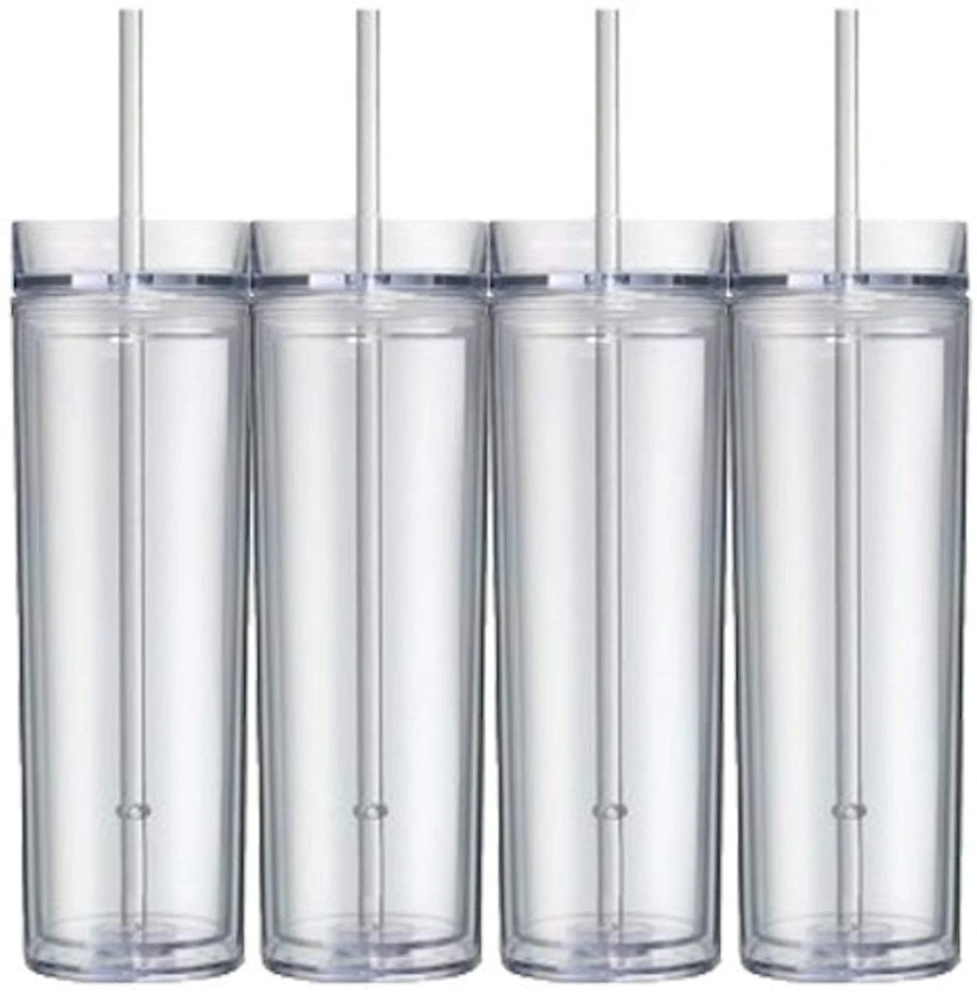 10 PCS 16oz Clear Double Wall Acrylic Tumbler Cup with Lid & Straw BPA-Free