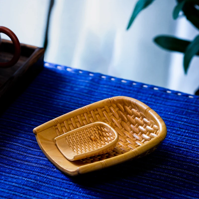 

Wood Carving Tea Set Carving Also Boxwood Wood Carving KungFu Tea Shovel Rich Bucket Gold Handmade Pendant