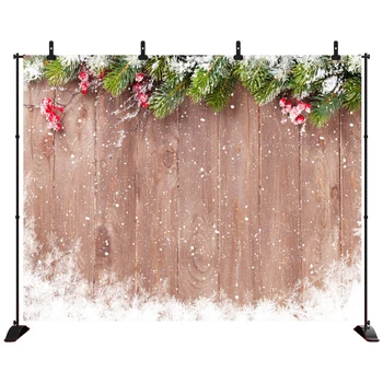 

Acejoker Merry Christms Backdrop Wood Wall Pine Branches Snowflake Background Vinyl Photography Photo Studio Porps