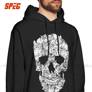 

Funny Hoodies Men's Cat Skull Design Horror Skull 100% Cotton Halloween Skeleton Sweatshirt Printed Hoodie Shirt