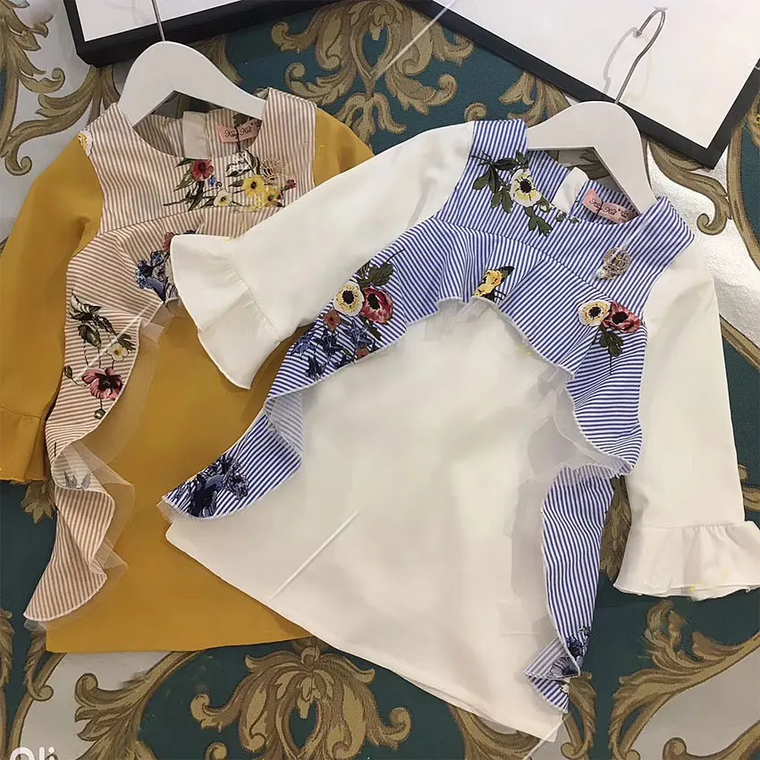 

2349 Flower Stripe Flower Print Brand Princess Baby Girl Christmas Dress Fall Party Kid Dress For Girl Thanksgiving Baby Clothes