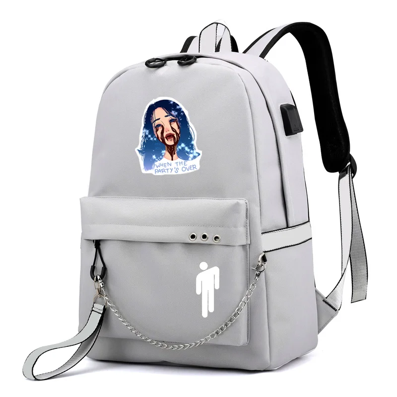 IMIDO Billie Eillish рюкзаки для девочек зарядка через Usb школьная сумка карамельный цвет рюкзак для учащихся обратно в школьные сумки - Цвет: Gray B
