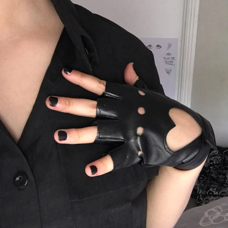 Black Leather Fingerless Gloves #G160