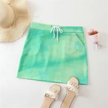 

Tie Dye Elastic Waist Bodycon Mini Skirt Women Lace Up Autumn Streetwear Casual A Line Skirts Basic Ladies Pencil Skirts