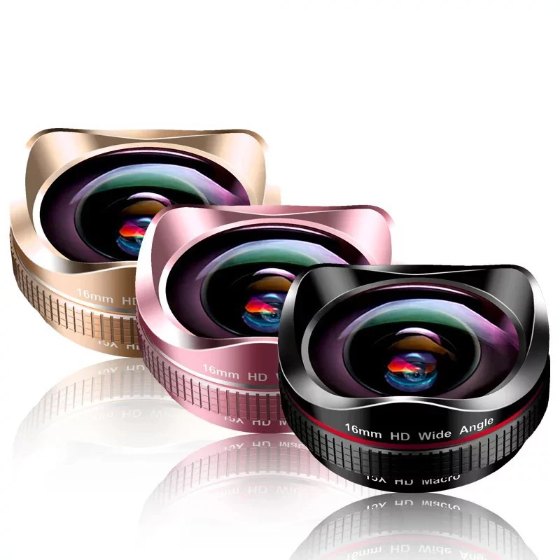 

3 in 1 Cell Phone Lens 198° Fisheye 0.6X Wide Angle 15X Macro HD Camera Lens Kit