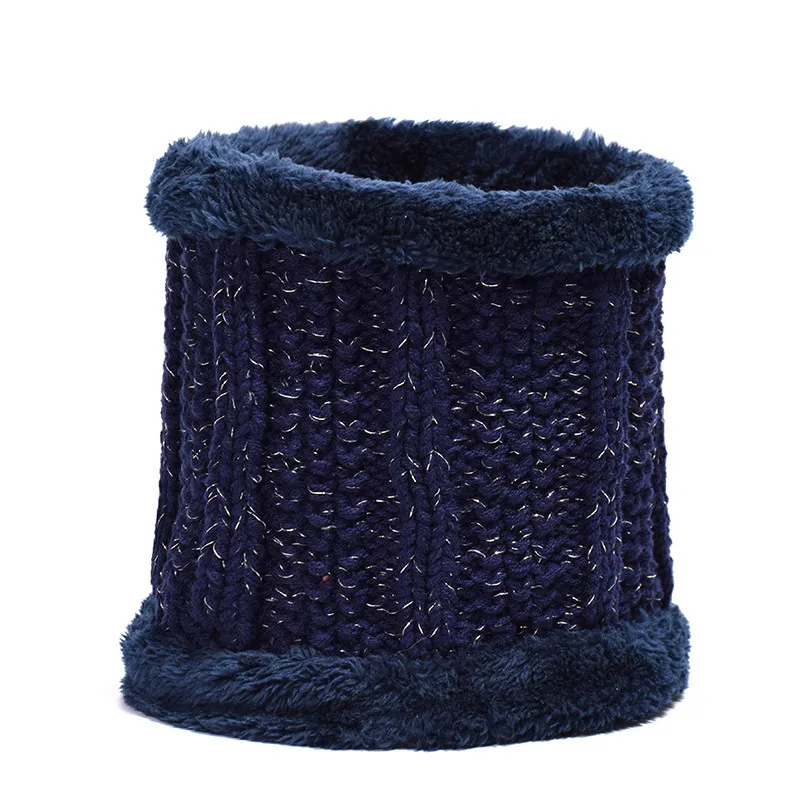 Navy Scarf Вязаная шапка, стиль, шерсть плюс бархатный шарф, комплект из двух предметов, толстые зимние шапки, регулируемые, с надписью, золотой, большой Hairball Dome - Цвет: Navy Scarf