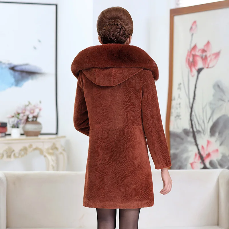 

Middle-aged Mom New Style Western Style Overcoat Fashion 40-Year-Old 50 Middle-aged WOMEN'S Apparels Sheep Shearing Coat Mid-len
