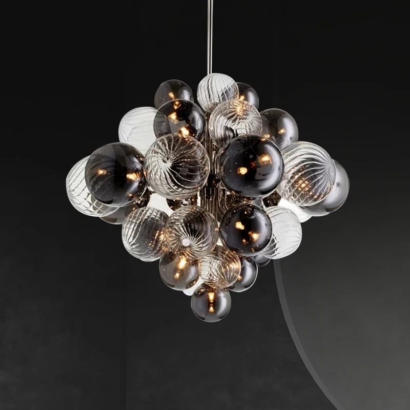 

Nordic Creative Bedroom Restaurant Exhibition Hall Light Luxury Personalized Glass Bubble Ball Iron Chandelier