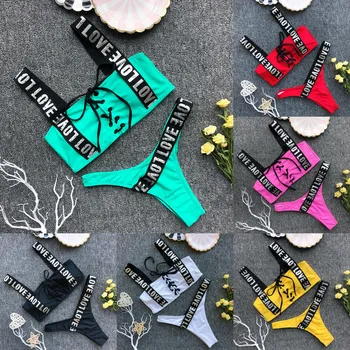 

Letter print bikinis set Bandage bathing suit Two piece swimsuit women bikini 2020 mujer Leopard swimwear Plus size bikini S-XXL