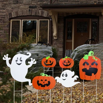 

6pcs Halloween Yard Signs Set With Stake Pumpkin Ghost Spooky Decoration Halloween Outdoor Accessory For Patio Garden Yard Path