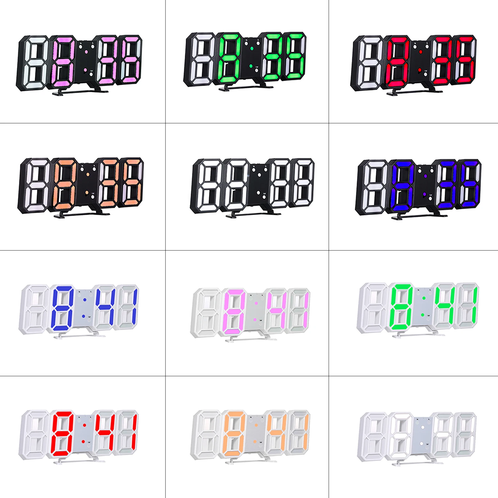 3D LED Digital Clock Electronic Alarm Clock Brightness Adjustable USB Snooze Table Wall Hanging Watch Glowing Desk Clocks