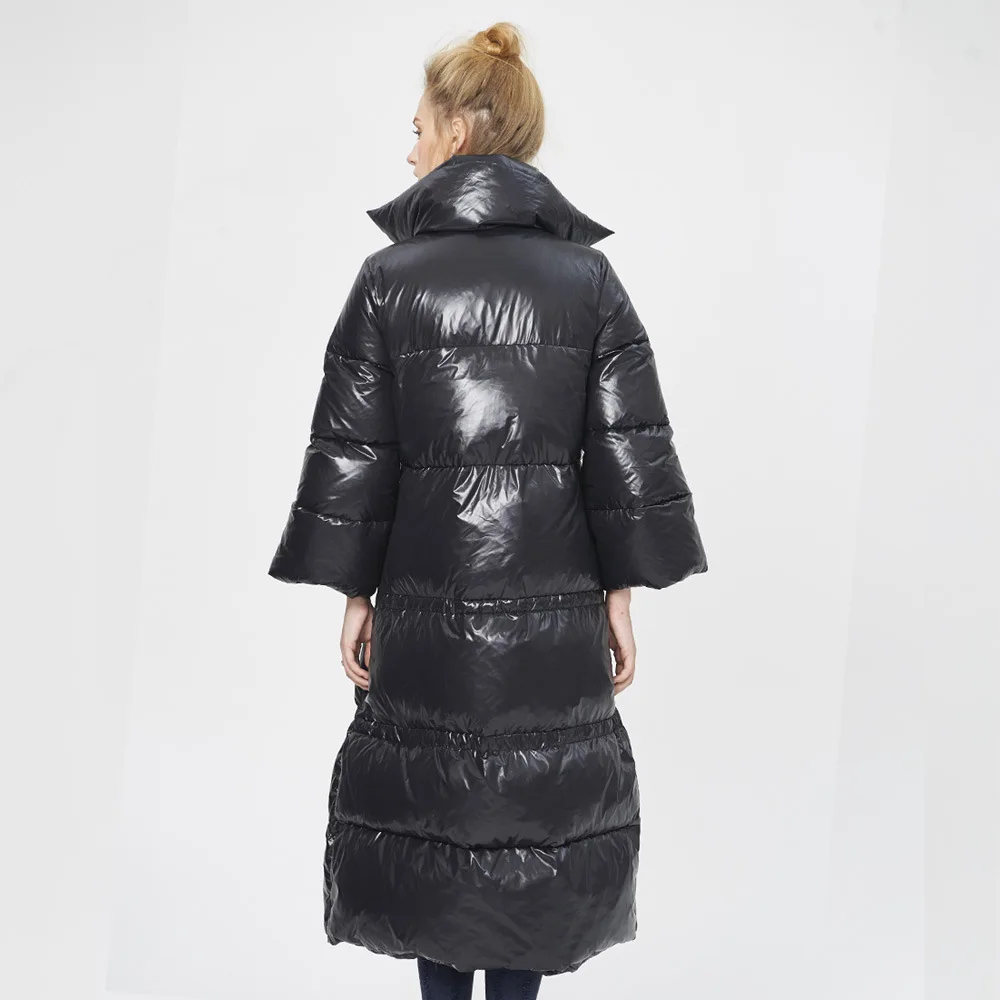 

European Original Design Brand Winter Women Fashion 95% Duck Down Jacket Loose Long Parkas Special Placket Overcoat