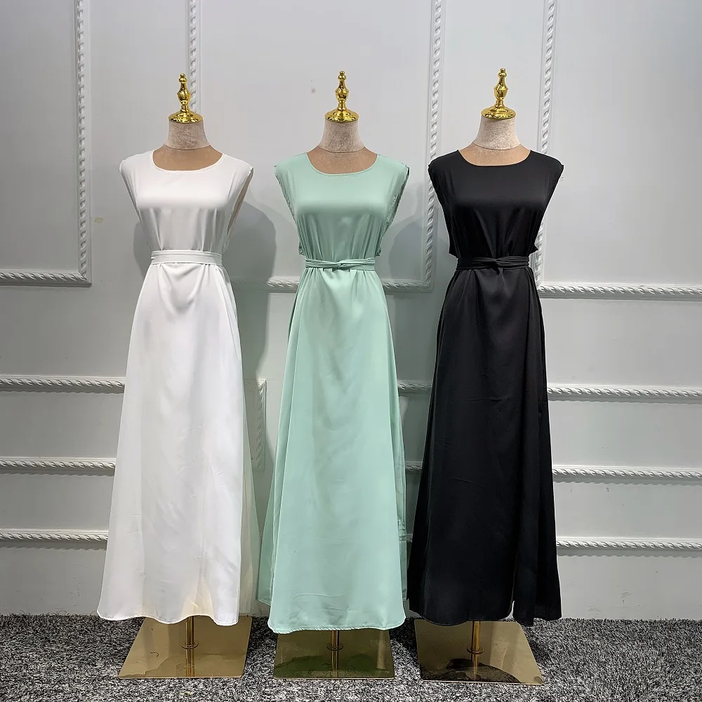 New Fashion Silky Islamic Inside abayas Robes Fancy Dress French Stylish Modesty With Belt WY56 | Тематическая одежда и