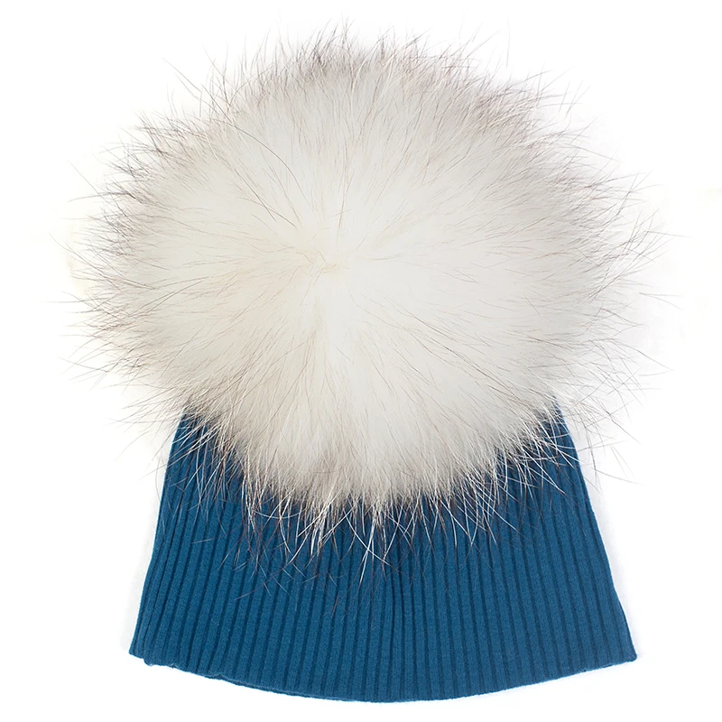 dark blue white Geebro одежда для детей из мягкого хлопка детская шапка; Милые однотонные Цвет шапка для малышей Шапки зима-осень череп Кепки с натуральным меховым помпоном, головные уборы - Цвет: dark blue white