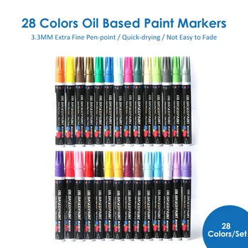 

H&B 28Pcs/Set Oil Based Paint Marker Pens Assorted Colors Paint Pen 3.3mm Extra-fine Tip DIY Photo Album Art Supplies
