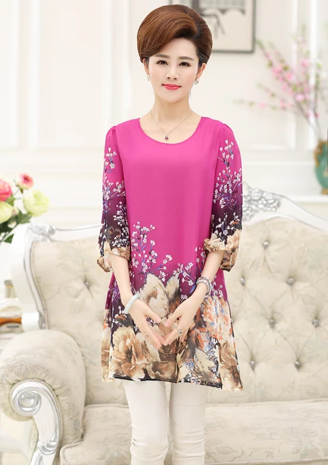 Blusa Femininas летние женские топы, шифоновые рубашки для мамы размера плюс летняя блузка женская одежда пуловер WF182