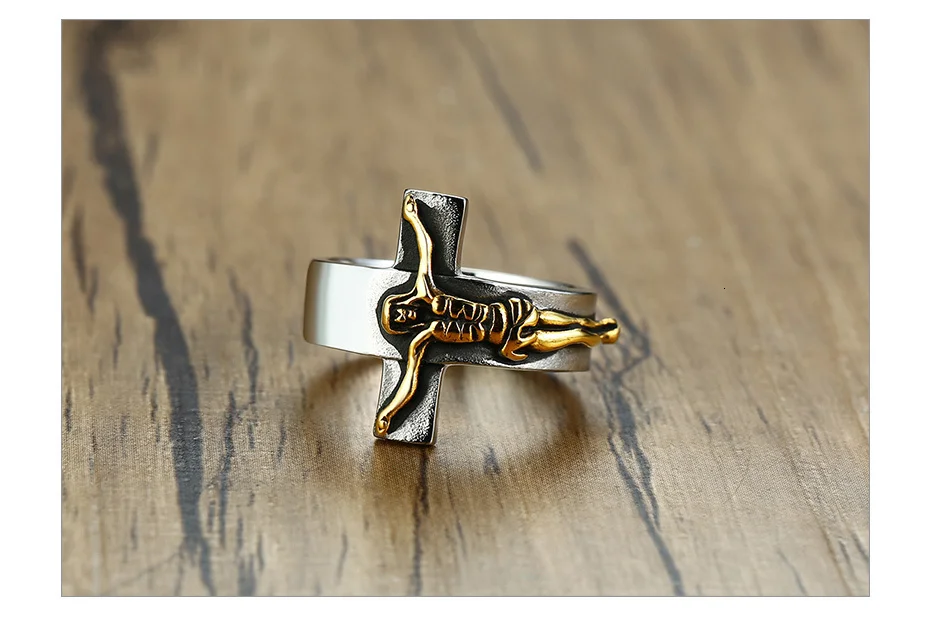 Vnox панк крест кольца для мужчин Нержавеющая сталь Готический Иисус Христос Религиозные ювелирные изделия дизайн мужской палец