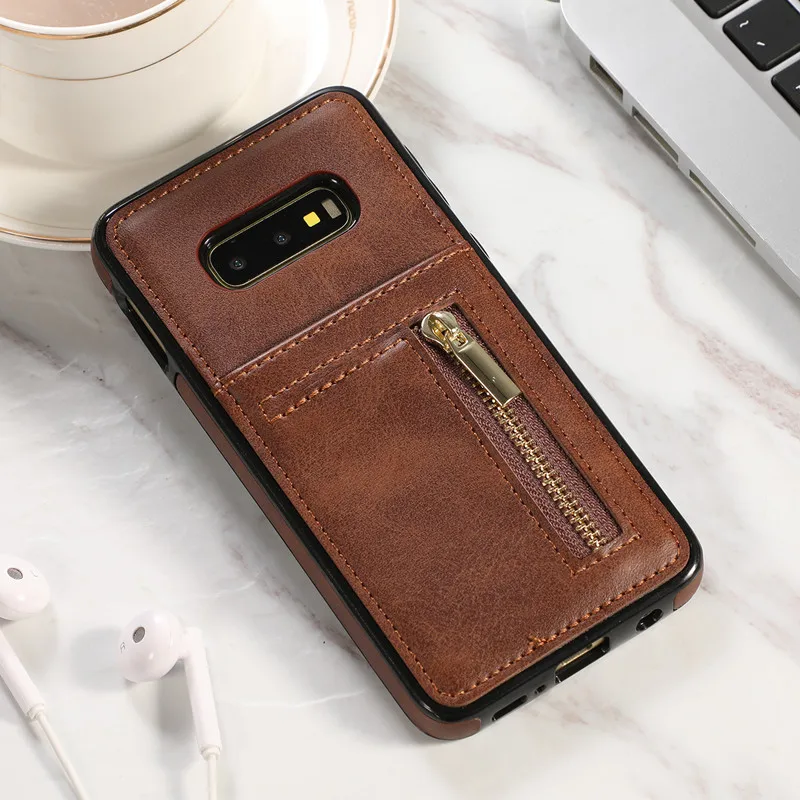 brown Мягкий чехол-кошелек на молнии из ТПУ для SAMSUNG Galaxy S7 S7Edge S8 S8 Plus S9 S9 Plus S10 S10E S10 Plus Note8 Note9 - Цвет: brown