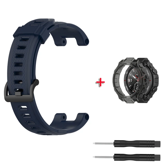 Replacement Strap For Huami Amazfit T rex Strap Silicone Watchband For Amazfit T-Rex/T-Rex Pro Strap With Black Protector Case Navy blue with case