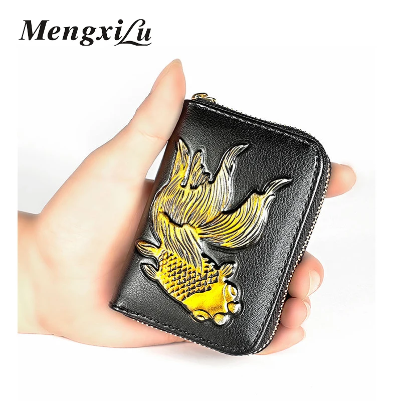 

New Genuine Leather Wallet Women Men Bag 2019 New Organ Retro Card RFID Bag Female BusinessBag Multi-card Slot Wallet Coin Purse