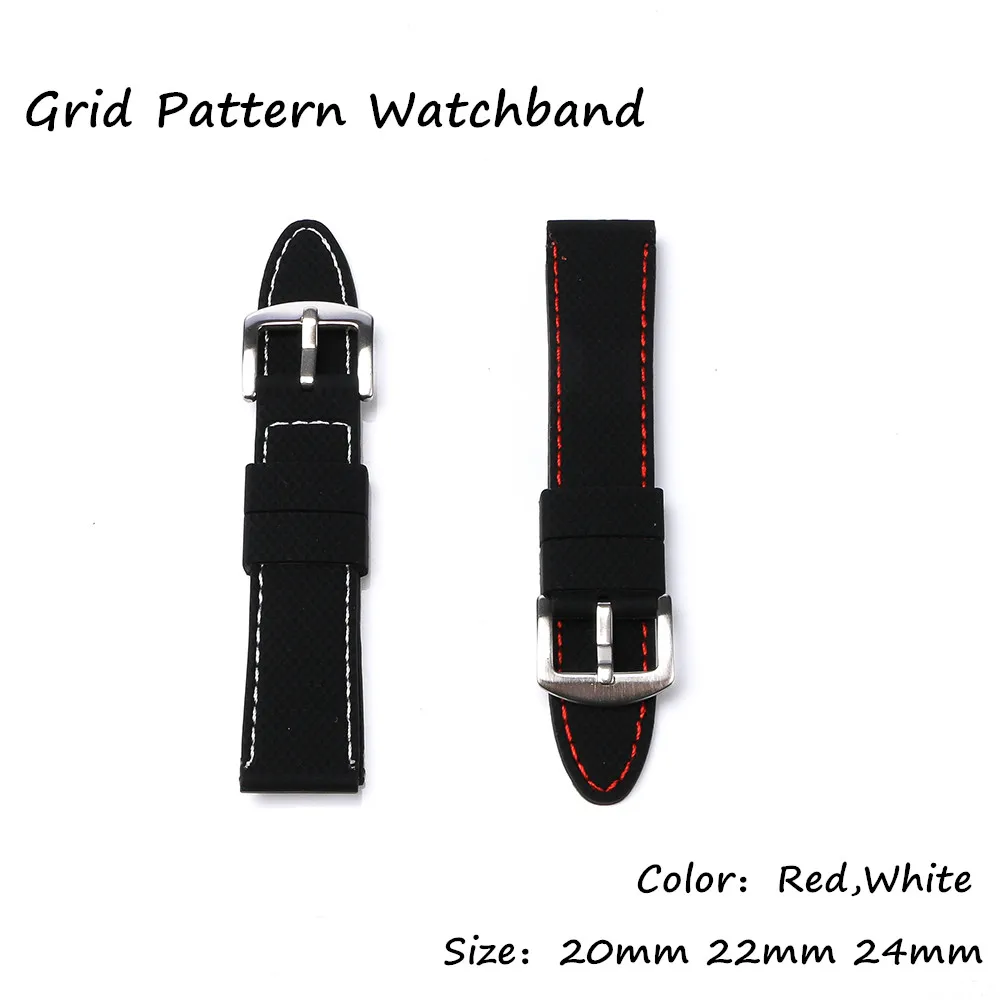 

Waterproof 20mm 22mm 24mm Men Women Silicone Rubber Sport Watch Band Mesh Universal Grid Pattern Watchband Strap Wrist Belt
