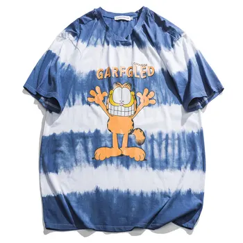 

Women Mens Tie Dye Cartoon Print Tee Shirt Men 2020 Summer Round Neck Street Tshirt Short Sleeved Cotton Shirts Streetwear