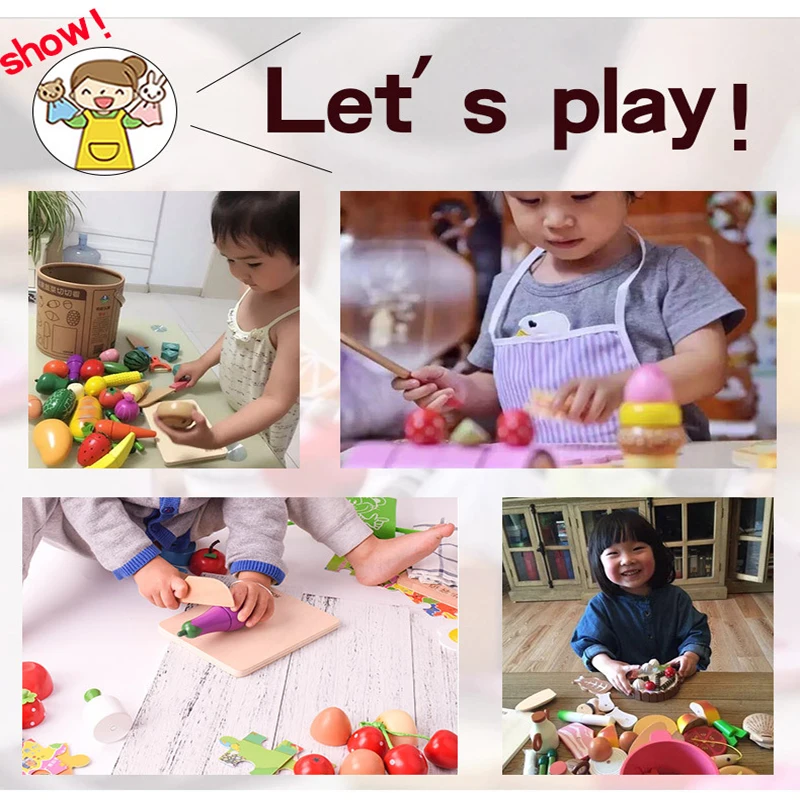 DIY Cute Wooden Cutting Fruit Vegetable Pretend Play Toy Set Kitchen Food Cook Cosplay Girls Children Kid Educational Toy Gifts