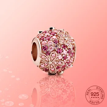 

Rose gold enamel charms 925 Sterling Silver Shiny Zircon Radiant Flower Charm Fit Original Pandora Bracelet & necklace