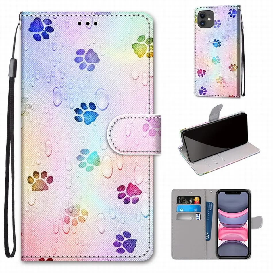 Цветной окрашенный кожаный чехол для iPhone 11 Pro Max X XS XR 6 6S 7 8 розовый сад цветок башня девушка бабочка телефон сумка E08F