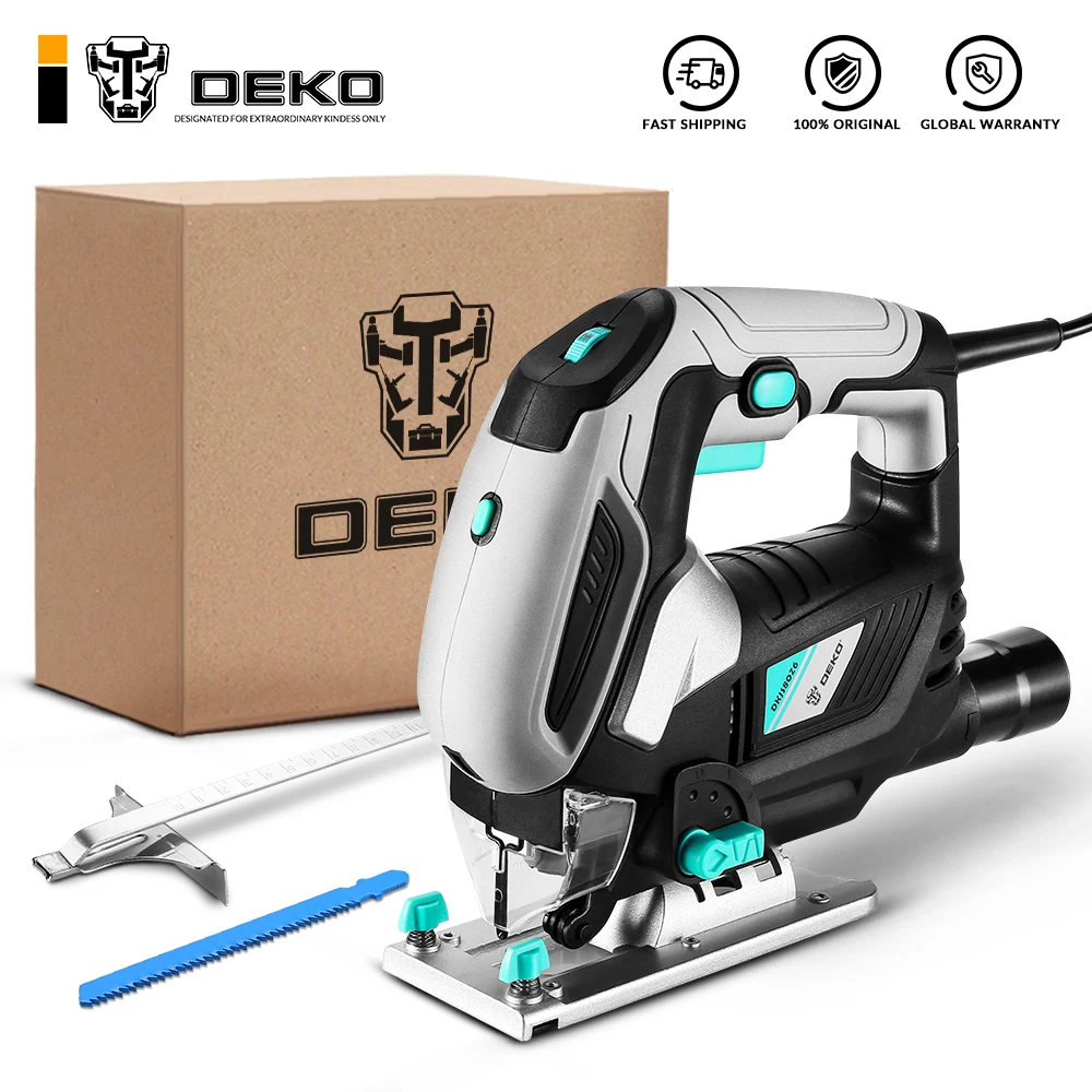 DEKO DKJS80Z6 Jig Saw Variable Speed​ Electric Saw with 1 Blade 2 Carbon Brushes 1 Metal Ruler Allen Wrench Jigsaw Power Tool