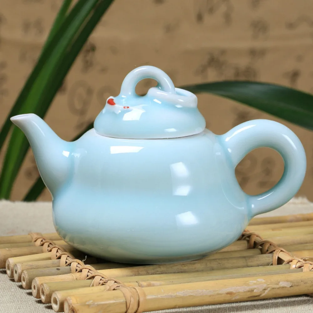 180ml Creative Longquan Celadon China Teapot Small Fish Embossed Carp Teapots Ceremony Ceramic Kung Fu Tea Set Gift Wholesale | Дом и сад
