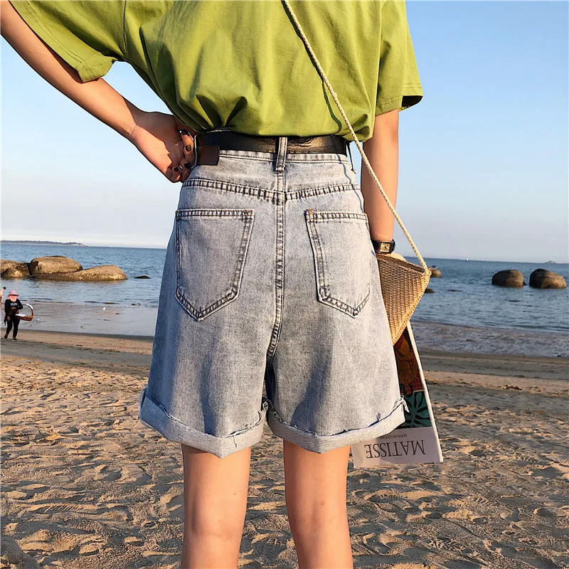 Streetwear High Waist Wide Leg Denim Shorts Lady Women Roll Up Hem Harajuku Jean Shorts Women Summer Women Loose Short Shorts