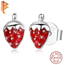 BELAWANG,, серебро 925 пробы, красная эмаль, клубника, серьги-гвоздики для женщин, для детей, для рождественской вечеринки, смешная серьга, ювелирные изделия