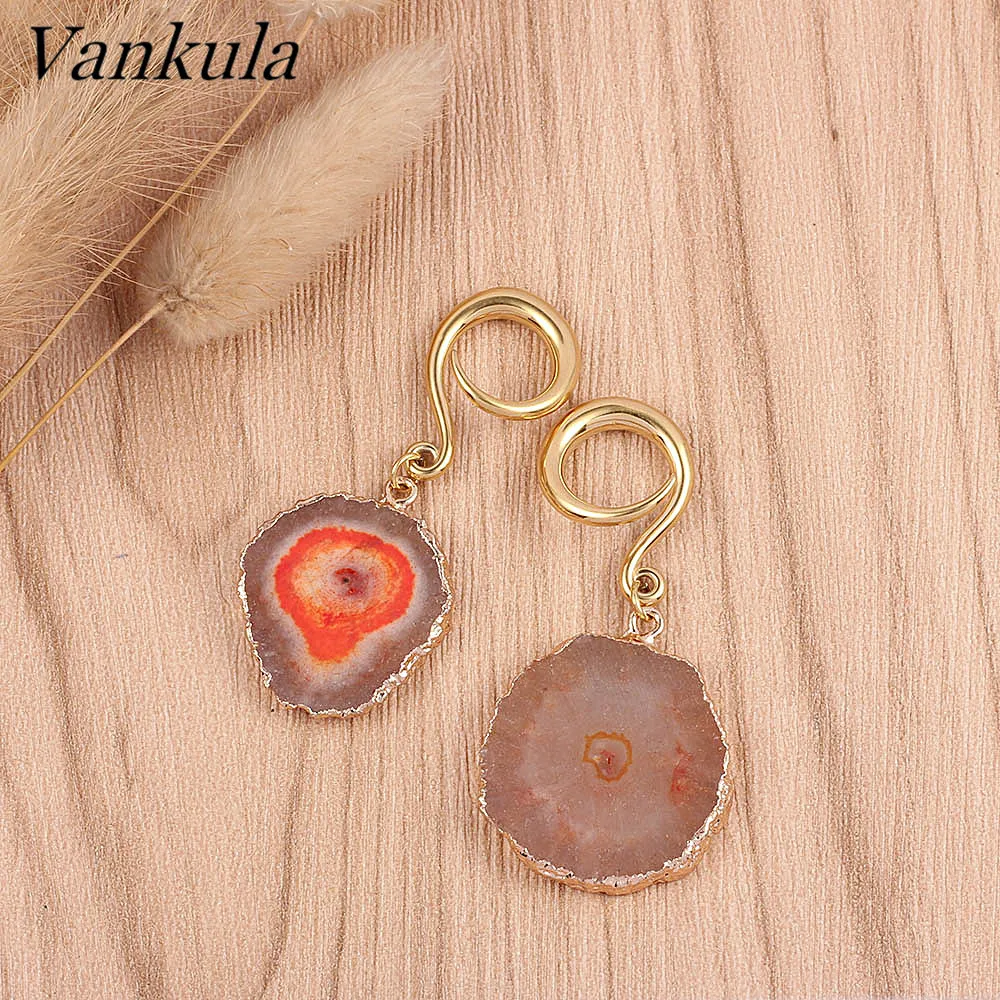 Vankula 316L серьги из нержавеющей стали Вилки и тоннелей Sunstone тела пирсинг, ушные измерительные приборы расширитель пара продажи 4 мм 6 мм 8 мм