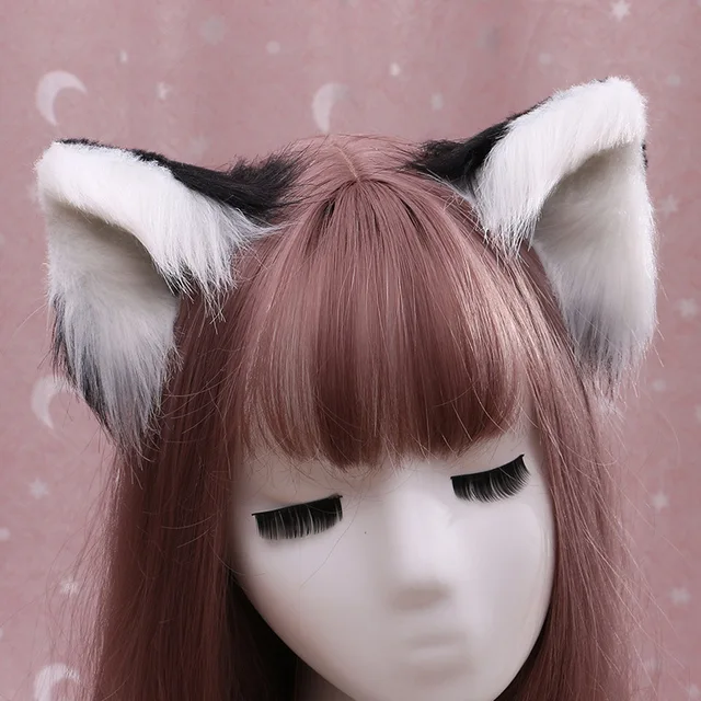 Ears Cosplay Gothic Lolita Cat Ears Cosplay  Chinese Headdress Anime Decor  Gothic Accessories Fox Ears Decor Kawaii Accessories white-black